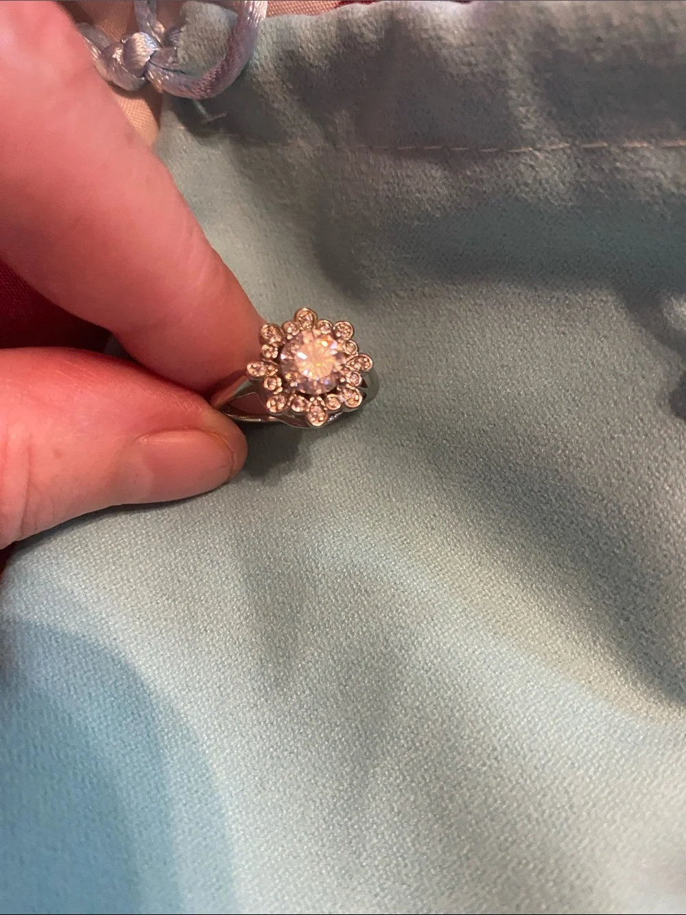 Classic Silver Floral Halo Ring with Clear Stones - Women's Jewelry